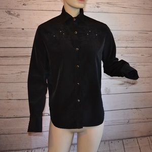 Daniali Black Floral Snap Western Button Up ShirtS